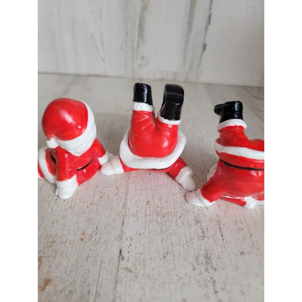 Vintage ceramic tumbling Santa Claus Xmas set funny Unique Home decor figure